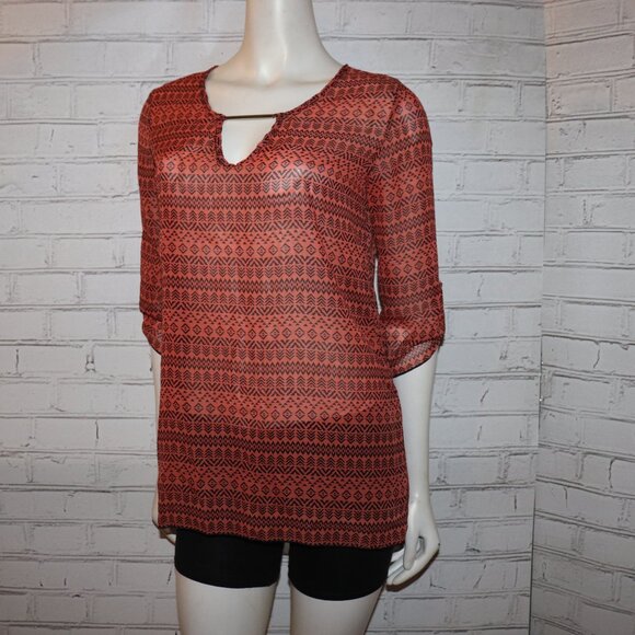 🧡🖤🍂 Free Kisses Sheer Blouse · Burnt Orange & Black · Size M - Picture 3 of 5